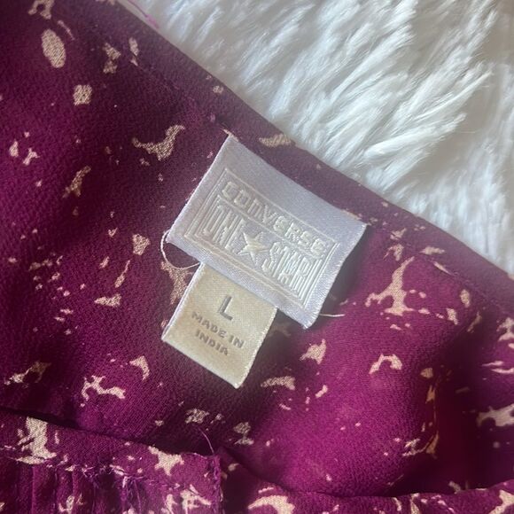 Converse Semi-Sheer Burgundy & Tan Print Tunic Blouse - Picture 8 of 9